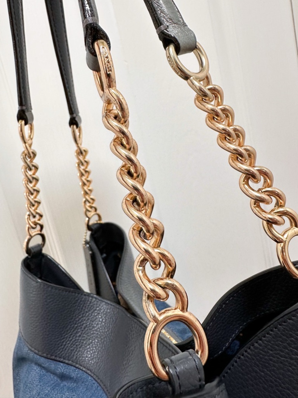 Coach Lexy Shoulder Bag Blue Denim Tea Rose Appliqué Navy Leather F25884 - Picture 7 of 15